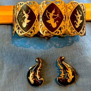 Vintage Siam Sterling Bracelet n Earrings 7”